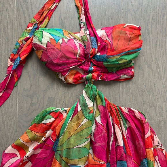 Ronny Kobo Natasha Floral Tropical Multicolor Cut Out Maxi Dress High Low - XS - Picture 6 of 10